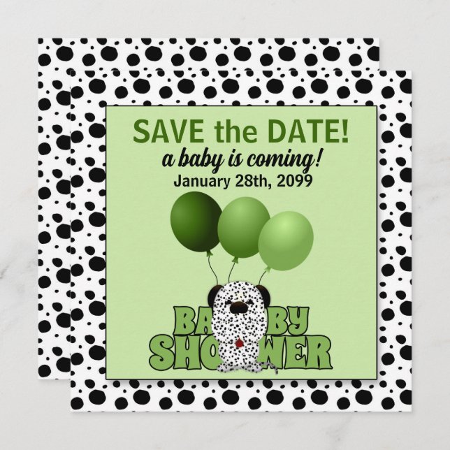 Green Dalmatian Gender Neutral Baby Shower Invitation (Front/Back)