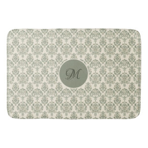 Green Damask Bath Mat