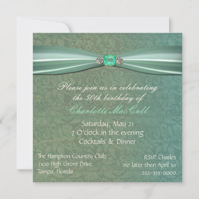 Green Damask Birthday invitation (Front)