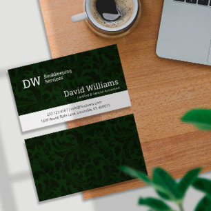 Green Damask Bookkeeping/Accounting Business Card