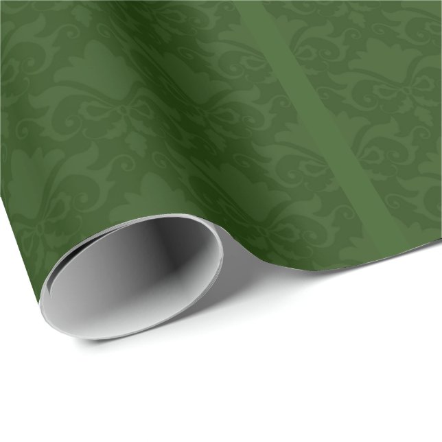 Green Damask Bows Wrapping Paper (Roll Corner)