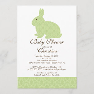 Green Damask Bunny Baby Shower Invitation Girl