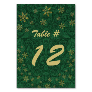 Green Damask Christmas Party Table Number