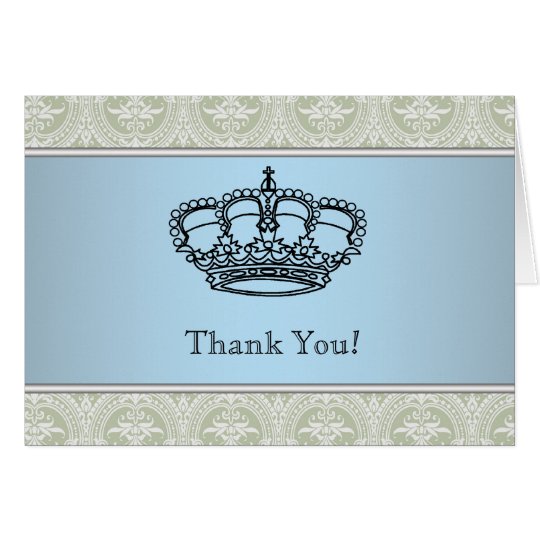 Green Damask Crown Little Prince Thank You Cards