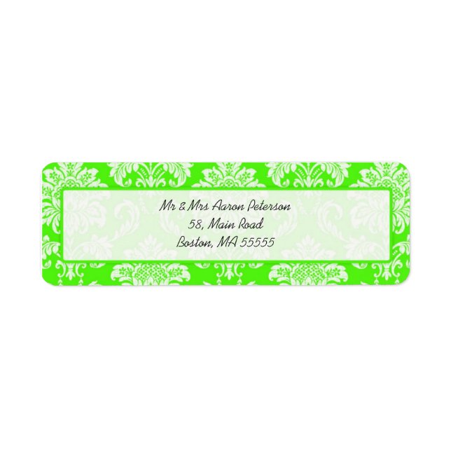 Green Damask Customisable Address Labels (Front)