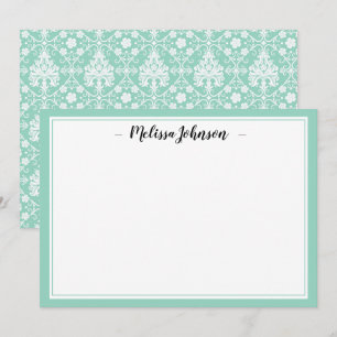 Green Damask French Design Personalised Card