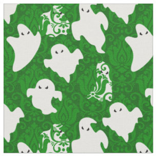 green damask ghost halloween paranormal apparition fabric