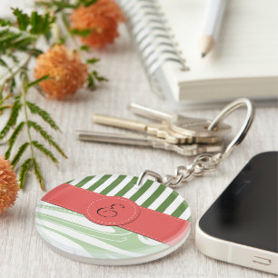 Green Damask, Green Stripes, Striped, Monogram Key Ring