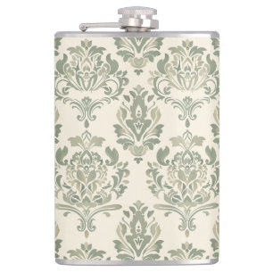 Green Damask Hip Flask