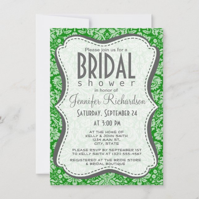 Green Damask Invitation (Front)