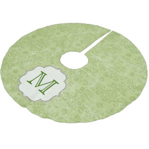 Green Damask Lace Monogram Initial Tree Skirt