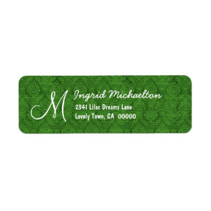 Green Damask Monogram M or Any Initial M009 Return Address Label