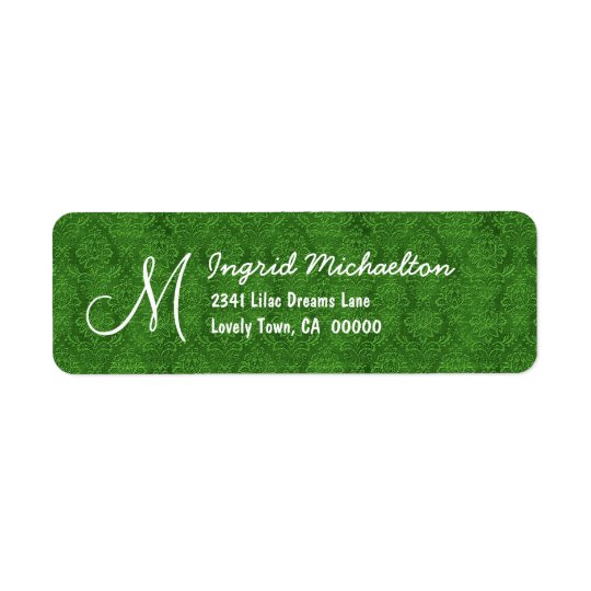 Green Damask Monogram M or Any Initial M009 Return Address Label