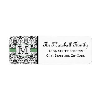 (Green) Damask Monogram Return Address Labels