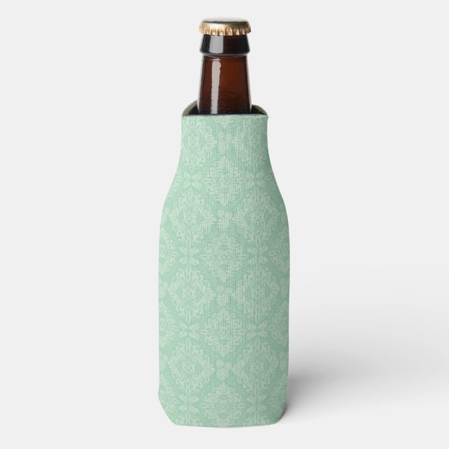 Green damask pattern bottle cooler (Bottle Front)