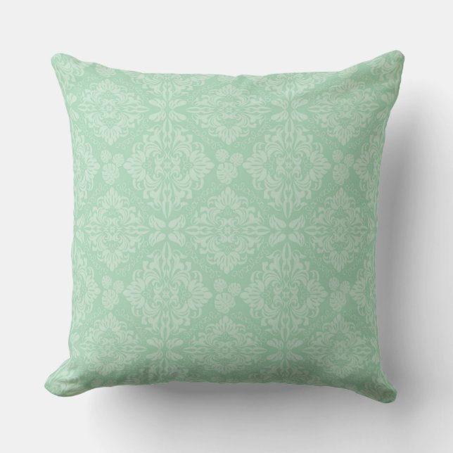 Green damask pattern cushion (Front)