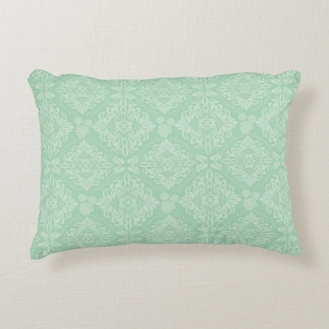 Green damask pattern decorative cushion (Front)