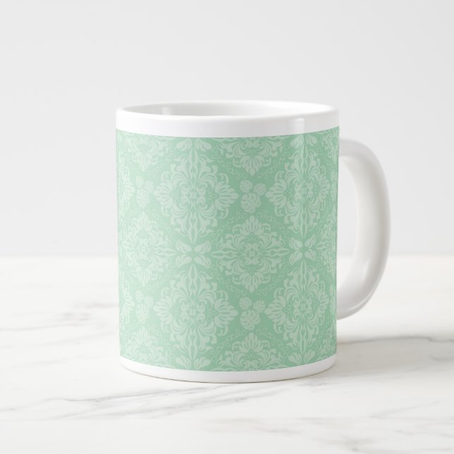 Green damask pattern large coffee mug (Front Right)