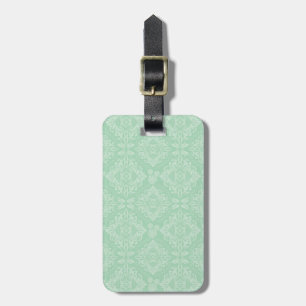Green damask pattern luggage tag