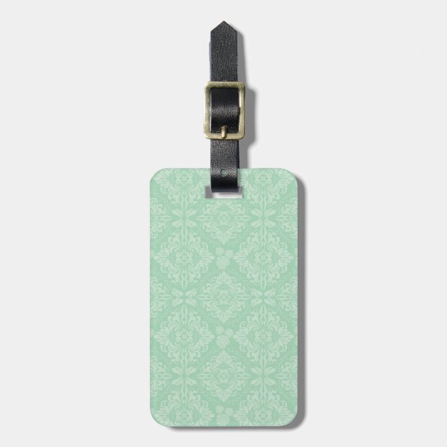 Green damask pattern luggage tag (Front Vertical)