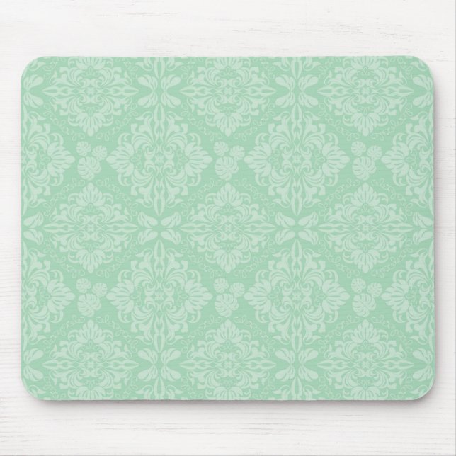 Green damask pattern mouse pad (Front)