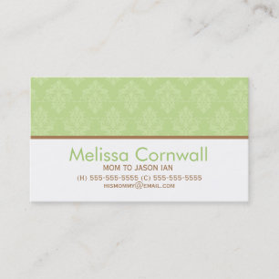 Green Damask Pattern Mum Calling Cards