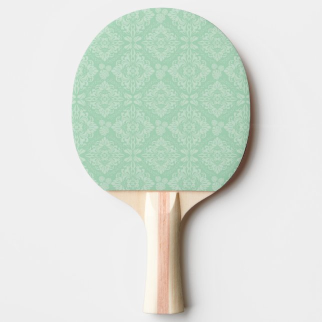 Green damask pattern ping pong paddle (Front)
