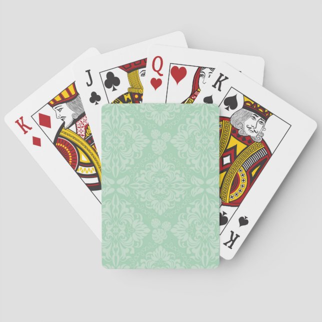 Green damask pattern playing cards (Back)