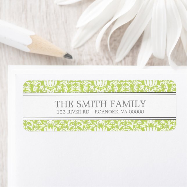 Green Damask Pattern Return Address Label (Insitu)
