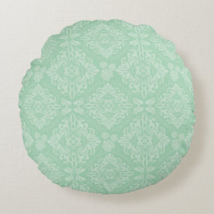 Green damask pattern round cushion