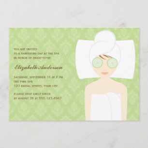 Green Damask Pattern Spa Bridal Shower Invitation
