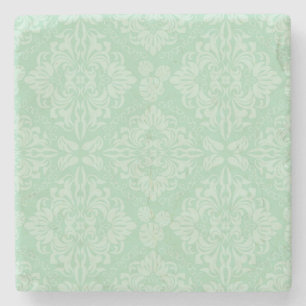 Green damask pattern stone coaster