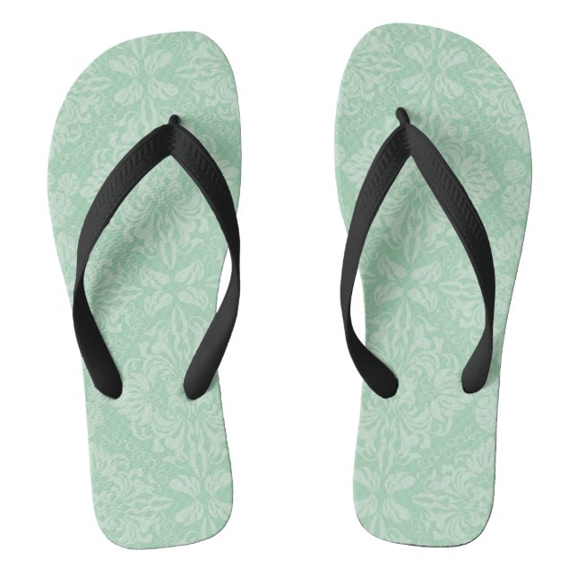 Green damask pattern thongs (Footbed)