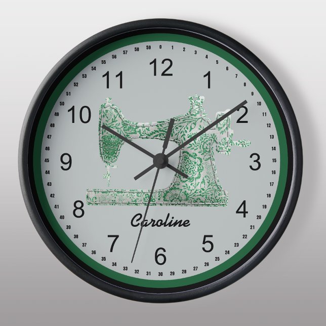 Green Damask Sewing Machine Wall Clock (Creator Uploaded)