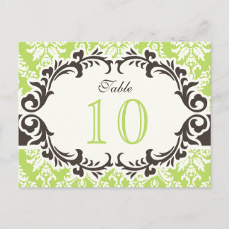 Green Damask Table Number Postcard