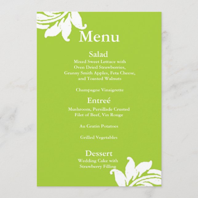 Green Damask Wedding Menu (Front)