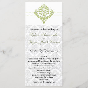 green damask Wedding program
