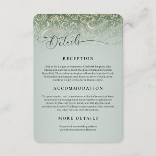 Green Damask Wedding Reception Details Card