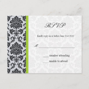 Green Damask Wedding RSVP Card