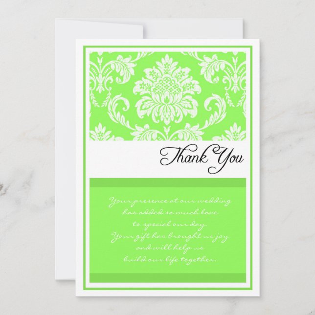 Green Damask Wedding Thank You Cards (Front)