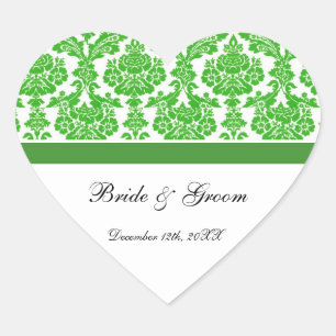 green damask wedding thank you heart sticker