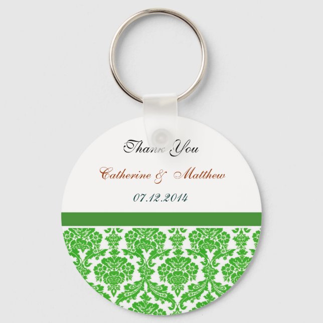 green damask wedding thank you key ring (Front)