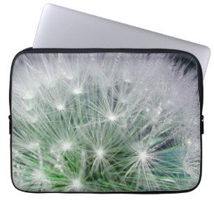 Green dandelion with droplets laptop sleeve