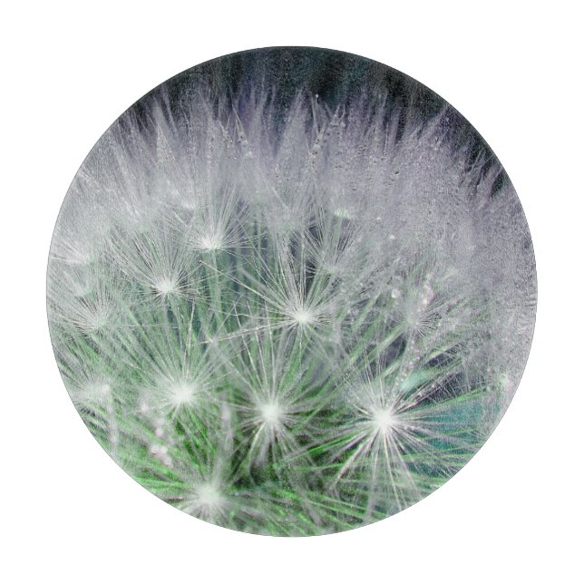 Green dandelion with tiny water droplets cutting board (Front)