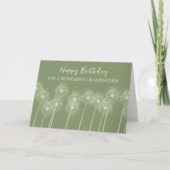 Green Dandelions Grandfather Birthday Card (Front)