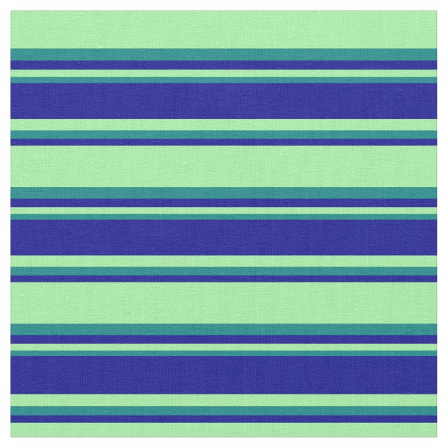 Green, Dark Blue, and Teal Coloured Lines Pattern Fabric (Close Up)