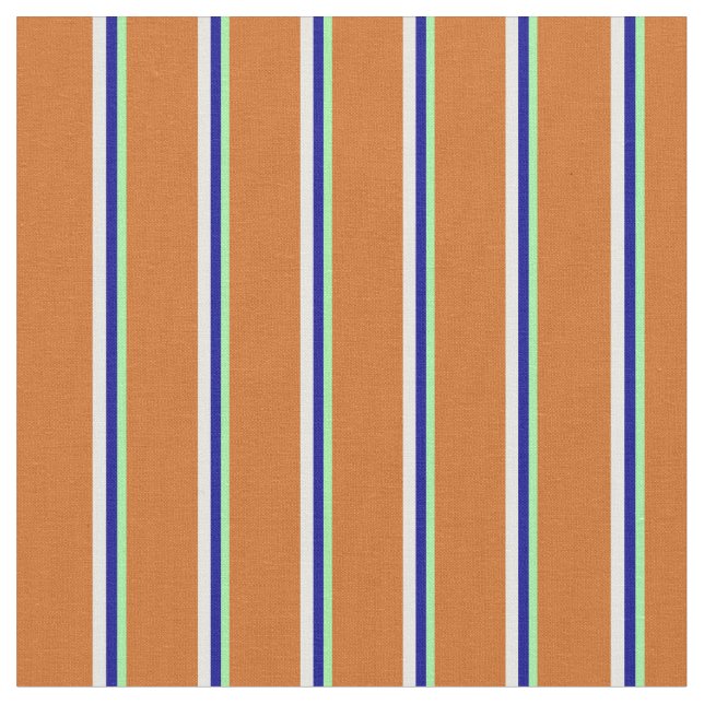 Green, Dark Blue, White & Chocolate Lines Fabric (Close Up)