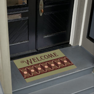 Green Dark Brown And Peach Doormat