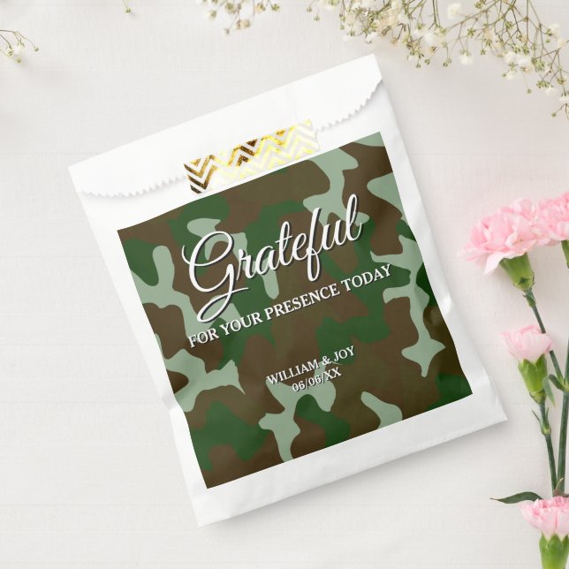 Green & Dark Brown Camouflage Grateful Favour Bag (Sealed)