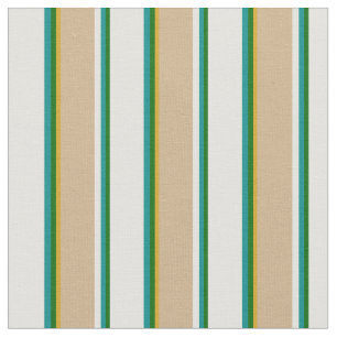 Green, Dark Cyan, Light Yellow, Tan & Goldenrod Fabric